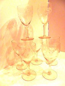 Vintage Crystal Stemware Etched Wine Glasses Drinking Lot