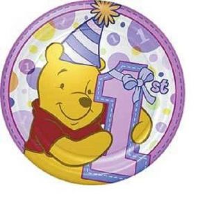 Disney Winnie The Pooh's Girl 1st Birthday 8 Dessert Plates Party Supplies Baby