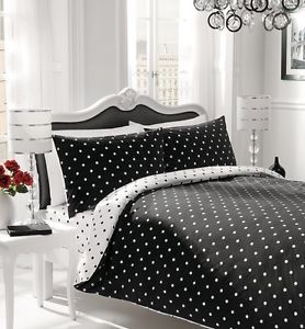 Polka Dot Reversible Duvet Cover Set King Size Black White Bedding