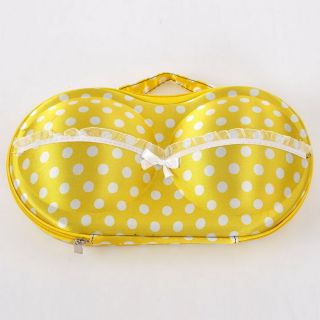 Portable Polka Dot Bra Underwear Storage Organizer Box Case Lemon Yellow Eva