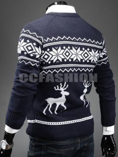 Men's Fashion Xmas Cardigan Round Neck Deer Knitted Sweater Jumper Tops 4 Sizes