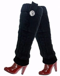 Womens Girls Winter Cable Knit Legwarmers Soft Stretchy Black Leg Warmer