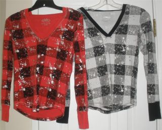 Girls Justice Red Black White Silver Plaid Long Sleeve Hoodie Shirt Knit Top 14