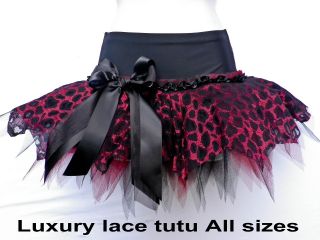 Plus Size Leopard Lace 9 Layer Tutu Mini Skirt Posh Goth Punk Dark Red Black