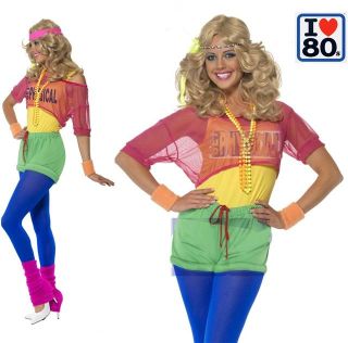 Ladies 80s Fancy Dress Costume Lets Get Physical Outfit Hen Dance Fame Party