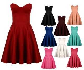 Womens Ladies Party Boobtube Strapless Skater Prom Dress UK 8 14