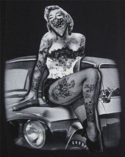 Marilyn Monroe V Neck T Shirt Tattoo Graffiti Art Classic Car Juniors s XL Black