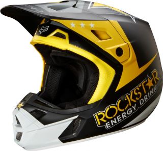 2014 Fox Racing V2 Rockstar Helmet Black White 07123 018 Motocross Dirt Bike