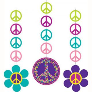 Pack of 3 Groovy Girl Hippie Peace Sign Hanging Swirls Party Decorations 17 7cm
