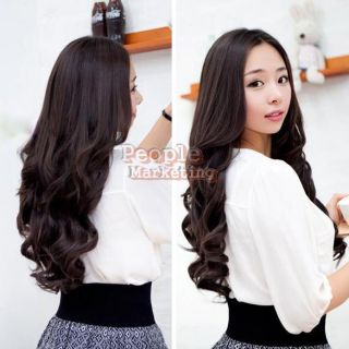 Width 25cm Lady Long Curl Wavy Clip on Sexy Stylish Hair Extension Dark Brown