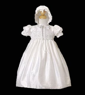 Stunning Shantung Silk Baby Girl Christening Dress Hat USA