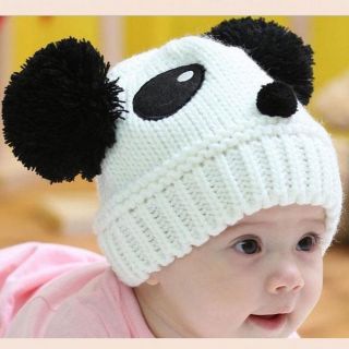 Lovely White Warm Toddler Kid Cute Panda Beanie Cap Knit Crochet Hats on Sale
