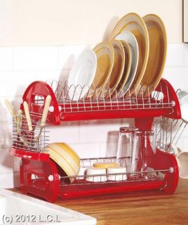 2 Tier Chrome Plated Steel Deluxe Kitchen Dish Plate Cup Drying Drainer Rack