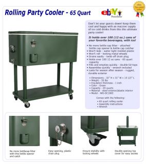 65 Quart Rolling Outdoor Patio Deck Party Cooler