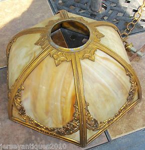 Antique Caramel Vanilla Curved Slag Glass Table Lamp Shade or Hanging Lamp
