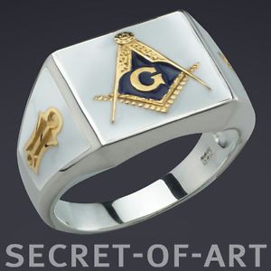 Blue Lodge Masonic Ring Silver Ring 24K Gold Plated