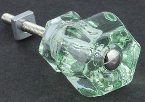 Depression Glass Cabinet Knobs Pulls Antique Coke Bottle Green Vintage Set of 2