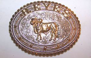 Men's Western Belt Buckle "Reyes" Silver Plate Gold Bull by Crumrine Mfg USA