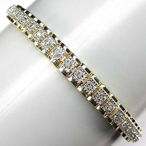 Precious Natural 48pieces Diamond 14k Yellow Gold Plated 925 Silver Bracelet NR