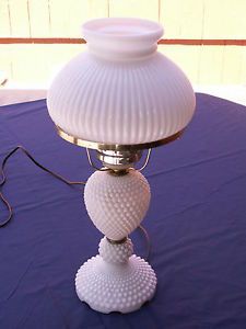 Vintage Hobnail Milk Glass Lamp with Shade
