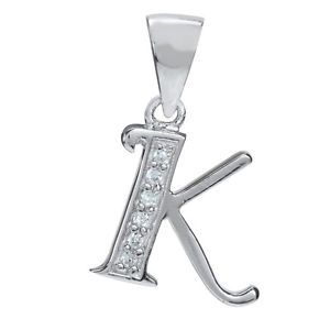 CZ White Gold Plated 925 Sterling Silver Initial Alphabet K Pendant