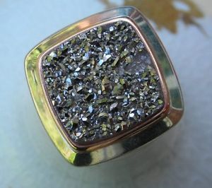 Arte D' Argento Sterling Silver  Bold Drusy Quartz Ring 18K Rose Gold Plated