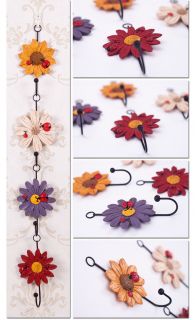 Rustic Ladybug Flower Resin Handwork Country Coat Hat Door Hanger Hooks Bedroom