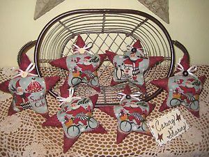 Primitive Handmade Christmas Fabric Santa Claus Star Ornies Ornaments Decor