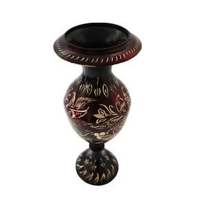Hand Painted Flower Vase Home Décor Carved Brass Metal Figurine Indian Décor