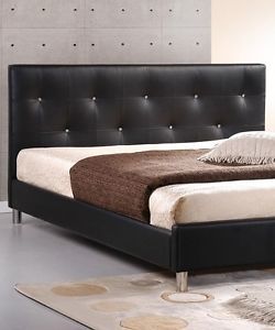 Interior Exchange Outlet Queen Black Tufted Crystal Faux Leather Headboard