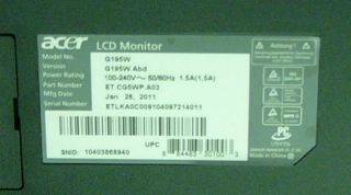 Acer G195W 19" Black LED LCD Monitor Widescreen Desktop Flat Screen Very Good