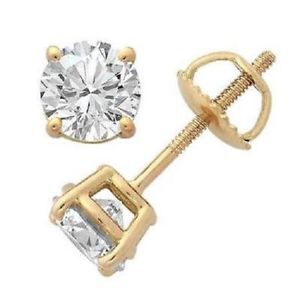 1 01 CTW Real Diamond Jewelry 14kt Yellow Gold Solitaire Stud Earrings Prong Set