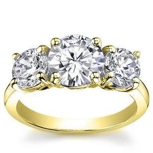 SI1 G 1 01 CTW Genuine Round Cut Diamond Yellow Gold 3 Stone Wedding Ring Band