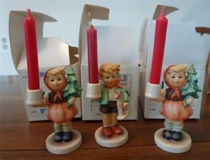 Lot 3 Goebel Hummel Figurine Christmas Girl Fir Tree Boy Horse Candle Holder Box
