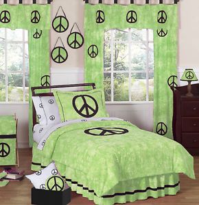 Lime Tie Dye Peace Sign Kids Full Queen Size Bed Bedding Comforter Set for Girl