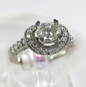 14KWG 1 01ct Oval Diamond Vintage Inspired Pave' Setting Engagement Ring SI3 I