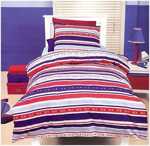 Nautical Stripe Bedding Quilt Cover Set Single Boys Kids Striped Stars Navy Red