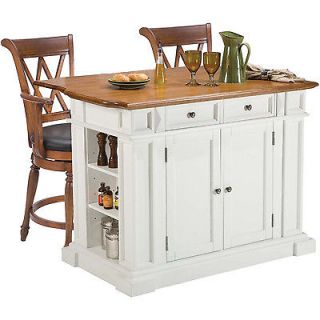 Home Styles White Oak Kitchen Island and Two Deluxe Bar Stools