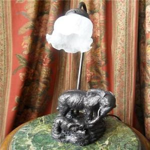 Art Deco Bronze Elephant Table Lamps Antique Shade Galle Lamp 