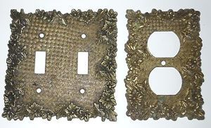 2 Brass Ornate Floral Switch Plate Outlet Covers MC Co 3109 Edmar 30D