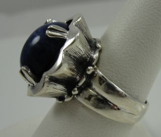 Sterling Silver Blue Lapis Cabochon Oval Ring Prong Set Size 8 Israel