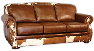 Caldwell 100 Top Grain Leather Western Sofa w Hair on Hide Made in USA