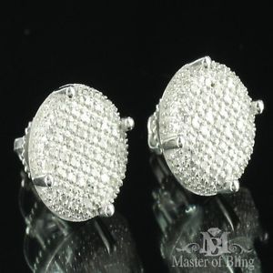 1 2 Carat Round Prong Set Diamond Unisex Earrings 14k White Gold Finish Studs 3D