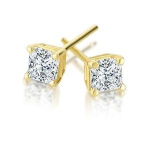 14k Yellow Gold 1 2 Carat Princess Cut Diamond 4 Prong Stud Earrings