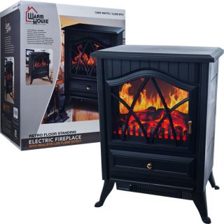 Warm House Retro Free Standing Electric Fireplace Heater Log Effect 750 1500W