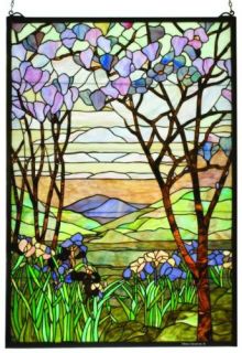 Magnolia Tiffany Style Stained Glass Window Panel 40x29