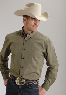 Roper Mens Shirt Western 100 Cotton L s Brown Flat Weave Button Down 0109