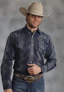 Roper Mens Shirt Western Cotton Blend L s Blue Ikat Stripe Snap Dyed 0111