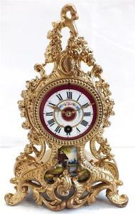 Antique Sevres Porcelian Mantle Clock Rococo Gilt Ormolu Case 8 Day Mantel Clock