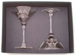 Irish Stem Etched Claddagh Martini Glasses Set of 2